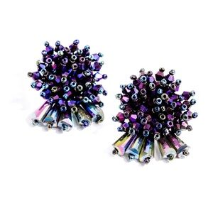 Elegant Purple and Silver Cluster Earrings